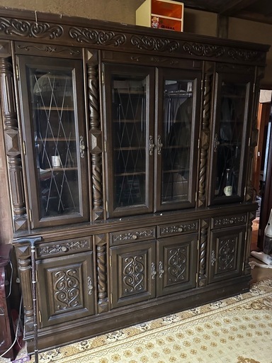 王朝書棚 食器棚 大型 英国調 キャビネット カップボード リビングボード