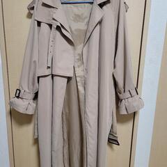 【美品】ロングトレンチコート、ベージュ色 (M-L)