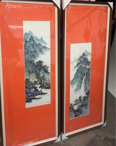 中国風 山水画 額付き 2枚セット インテリアに最適 美品