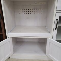 J9739　佐藤産業　CERISE　レンジボード上置き付き　ホワイト　クリーニング済み【リユースのサカイ柏店】の画像