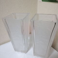 美品！×２個　佐々木ガラス　花瓶　フラワーベース　リーフ模様　フ...