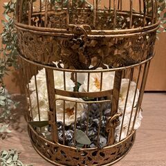 鳥かご インテリア 鳥籠 フェイクグリーン お洒落 アンティーク風 造花　アーティフィシャルフラワーの画像