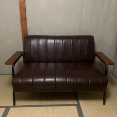 2人掛けソファ　合皮　茶色　イス　革風