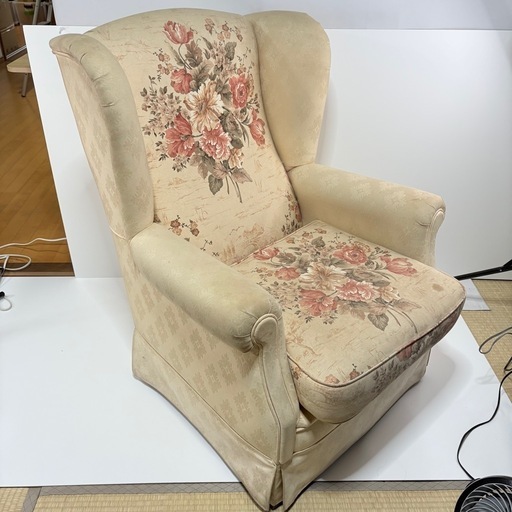  シングルソファ アンティーク ビンテージ ロココ調 家具 一人掛け 花柄 椅子 昭和レトロ