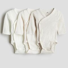 【新品未使用】H&M　３枚組　長袖ラップロンパース　6-9m74...
