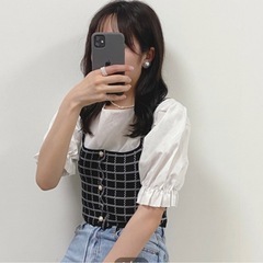 パールボタンチェックビスチェ