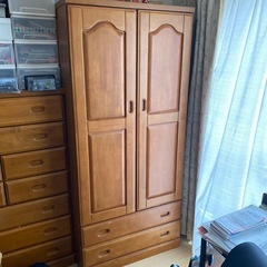ハンガー掛けしておきたいスーツや洋服をしまえる開き収納と2段の引出し収納のタンスです。