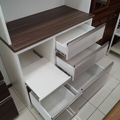 ★ジモティ割あり★ 松田家具 レンジボード ホワイト H186×D48.5×W97.5 クリーニング済み HJ6781の画像