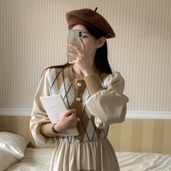 アーガイルニットドッキングワンピースの画像