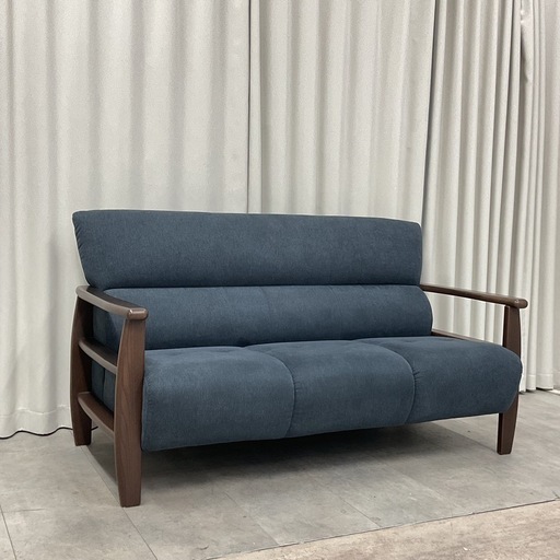 KF-13【新入荷　リサイクル品】ファブリック/ミドルバック　3シーターアームソファ　ネイビー