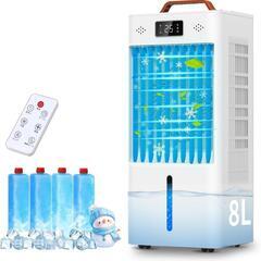 冷風扇 冷風機 冷風扇風機 8L大容量タンク イオン式空気清浄機能 キャスター付き　保冷剤容器付き