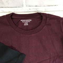 W053 未着用 Amazon essentials 半袖 Tシャツ 2枚組 Sサイズ クルーネック ワインレッド/ブラック 現状品の画像