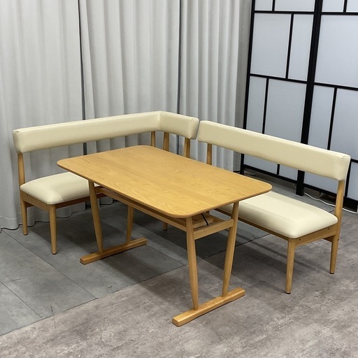 KF-14【新入荷　アウトレット品】L型リビング　ダイニング3点セット　ナチュラル