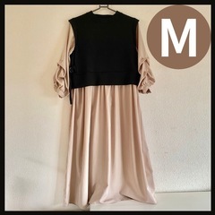 Mサイズ 黒　ベージュ ドレープロングワンピース　しまむら
