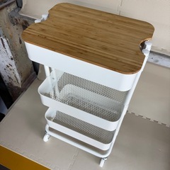 【美品中古】木製天板付き IKEA イケア RÅSKOG ロースコグ ワゴン, ホワイト, 35x45x77 cmの画像