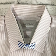 W061 Calvin Klein/カルバンクライン 長袖 シャツ メンズ ストライプ ホワイト/レッド クリーニング済み 古着 現状品の画像