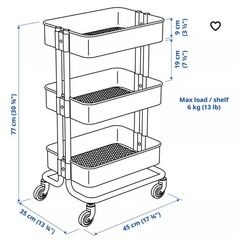 【美品中古】木製天板付き IKEA イケア RÅSKOG ロースコグ ワゴン, ホワイト, 35x45x77 cmの画像