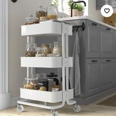 【美品中古】木製天板付き IKEA イケア RÅSKOG ロースコグ ワゴン, ホワイト, 35x45x77 cmの画像