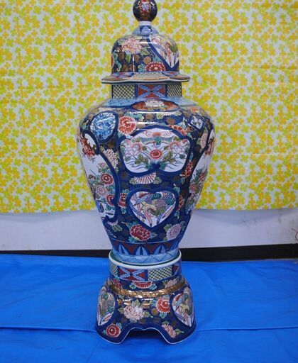 [1335J] 有田焼 壺 花瓶 花柄 オブジェクト 置物  飾物 高さ約110cm