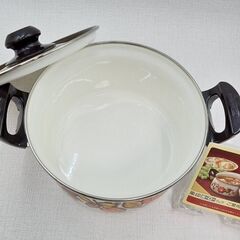 【R779】ほぼ未使用/象印/ホーロー鍋/両手鍋/オリーブ柄/22㎝/2.9L/昭和レトロの画像