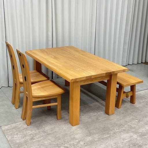 KF-23【新入荷　リサイクル品】無垢材　ベンチダイニング4点セット　ナチュラル