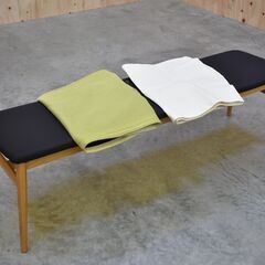 【配送完了9/15】≪zyt2244ジ≫ 大塚家具 ダイニングベンチ シネマCR PVCIV/WO 替えカバー付き 布/合皮 北欧風デザイン/おしゃれ/IDC大塚/中古家具/宮城県仙台市 70602-04の画像