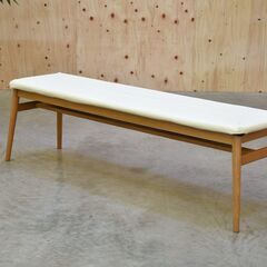 【配送完了9/15】≪zyt2244ジ≫ 大塚家具 ダイニングベンチ シネマCR PVCIV/WO 替えカバー付き 布/合皮 北欧風デザイン/おしゃれ/IDC大塚/中古家具/宮城県仙台市 70602-04の画像