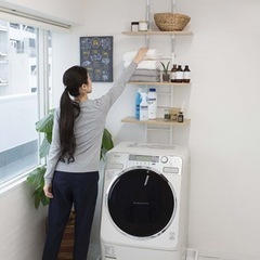 【新品未使用】突っ張り式洗濯機ラック 棚3枚 ホワイト SYM-...