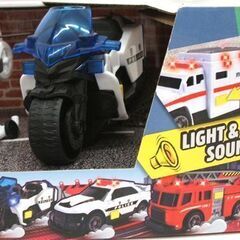 未使用品 レスキュー はたらくくるま 5台セット　ライト＆サウンド 音と光 パトカー 救急車 消防車 ヘリ バイク　コストコ　ディッキートイズ ☆ PayPay(ペイペイ)決済可能 ☆ 札幌市 豊平区 平岸 平岸店の画像