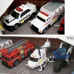 未使用品 レスキュー はたらくくるま 5台セット　ライト＆サウンド 音と光 パトカー 救急車 消防車 ヘリ バイク　コストコ　ディッキートイズ ☆ PayPay(ペイペイ)決済可能 ☆ 札幌市 豊平区 平岸 平岸店の画像
