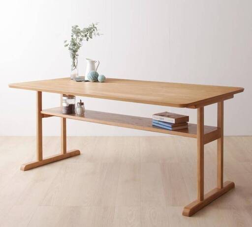 【アウトレット品】ダイニングテーブル １５０㎝ 高さ低め 便利な棚付き リビングダイニングテーブル