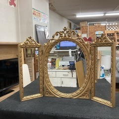 S368 ⭐ 輸入家具 イタリア製 アンティーク三面鏡 GOLD...