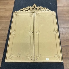 S368 ⭐ 輸入家具 イタリア製 アンティーク三面鏡 GOLD コンパクト 幅30-61cm USEDの画像