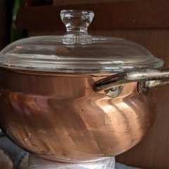 銅色　鍋　ガラス蓋の画像