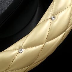 汎用 ハンドルカバー ステアリングカバー ラインストーン付 ゴールドの画像