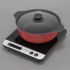 アイリスオーヤマ　新品　IHコンロ鍋セット1400W IHKP-3524-B／R ブラック／レッドの画像