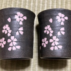 【夏休み値引価格】宇野千代　黒伊賀　花舞　グラス　コップ　セット価格の画像