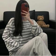 ストライプデザイン長袖パジャマXLの画像