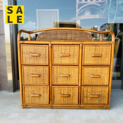 【レトロ】JF0591ラタンチェスト　籐家具　箪笥