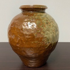陶器 花器／未使用 木箱付／備前焼風 土物／フラワーベース／和モダンインテリアの画像