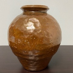 陶器 花器／未使用 木箱付／備前焼風 土物／フラワーベース／和モダンインテリアの画像