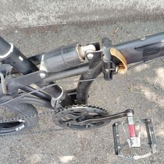 【ジャンク・部品取りに】折りたたみ自転車 20インチ 3本スポーク 前後ディスクブレーキ サスペンションの画像