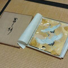 新品未使用未開封　双鶴　二羽鶴　西陣別織 正絹 本綴式 御つゞれ富久紗 木箱入りの画像