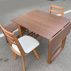 札幌市★NITORI / 伸長式ダイニング4点セット◆ DTロピア2 MBR 食卓テーブル 回転椅子 ニトリの画像