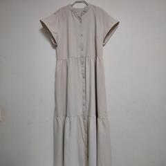 【美品】GU バンドカラーシャツワンピース(半袖)+E ベージュ M