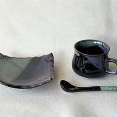 【陶器カップ＆ソーサー 2客セット】の画像