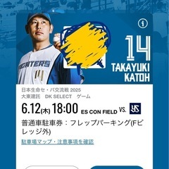 6/12エスコンフィールド駐車場チケット駐車券交流戦定価