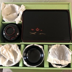 銘々盆5枚＆椀5客セット　ウレタン塗装　新品未使用