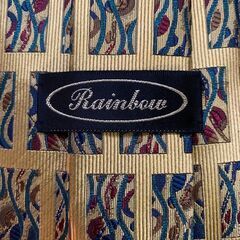 日本製 シルク100% ネクタイ Rainbow 幾何学模様 ゴールド系 高級の画像