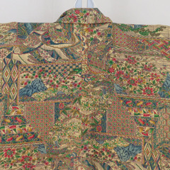 小紋 袷 黄色ｘ緑色ｘ多色 切嵌模様 正絹 広衿 仕立て上がり着物 身丈160cm 【キモノオフ野々市若松店】の画像